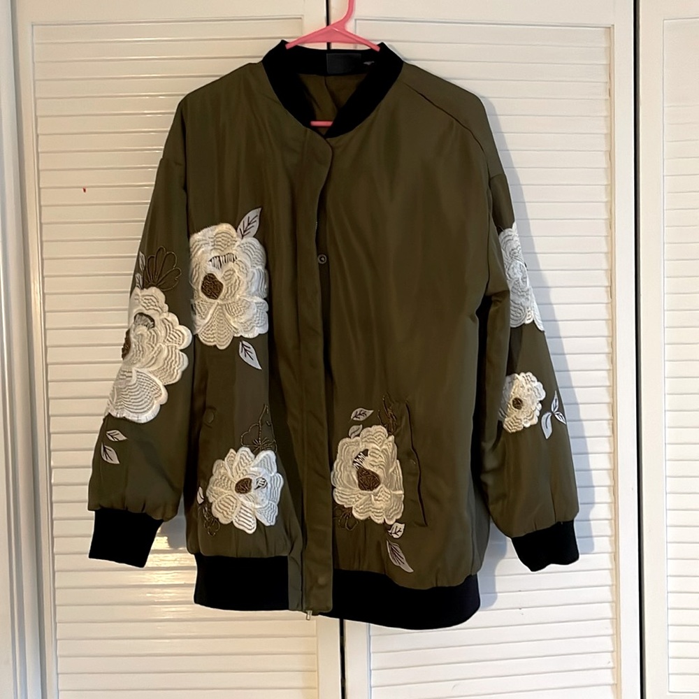 Maeve anthropology floral green bomber jacket!!